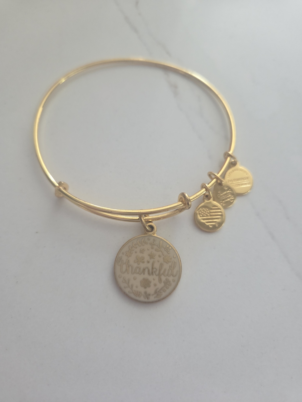 Alex And Ani Gold-tone 'Thankful' Charm Bangle Bracelet - Women Jewelry